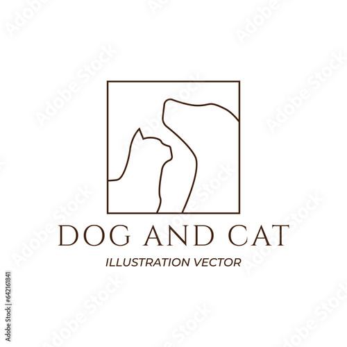Dog Cat Pet Care Outline Line Art Logo Vector Icon