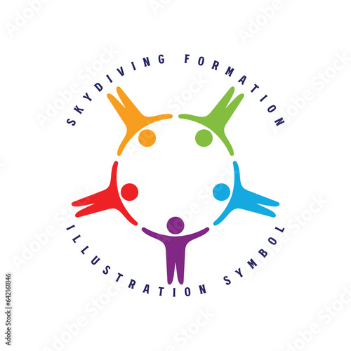 Circle Circular Abstract Human Skydiving Formation Symbol for Club Community Teamwork Unity United