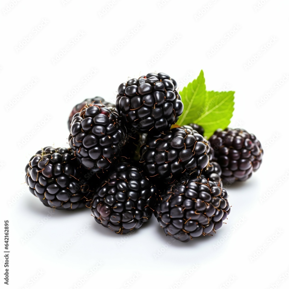 Pile of Ripe Blackberries on White. Generative ai Pile of Ripe Blackberries on White. Generative ai