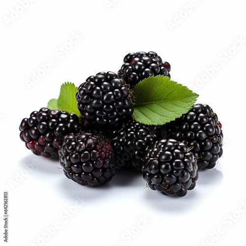 Pile of Ripe Blackberries on White. Generative ai