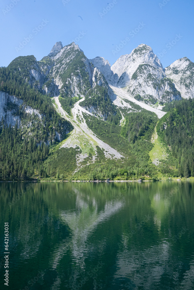 Gosausee. Reflection of the Alps mountains in Gosau lake. Austria, Europe. 