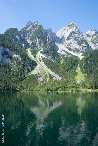 Gosausee. Reflection of the Alps mountains in Gosau lake. Austria, Europe. 
