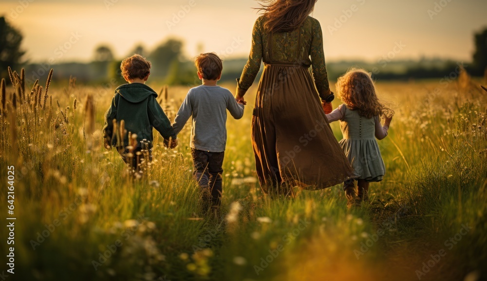 parent, meadow, family, mother, child, relaxation, journey, nature ...