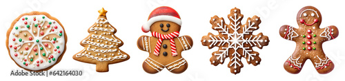 Foto Gingerbread christmas snowflake star santa man tree cookie biscuit on transparent background cutout