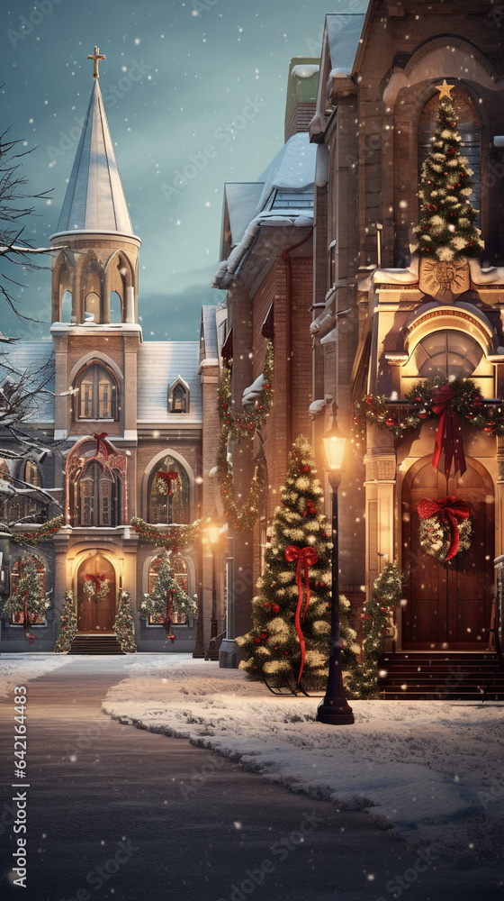 Fototapeta premium Christmas church in the snow