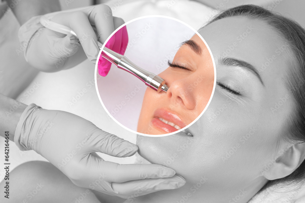 Beautiful girl with clean fresh skin.Cosmetologist makes procedure