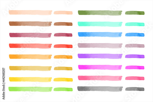 Set, collection of vector colorful watercolor brush strokes, doodle lines, rectangle stripes, artistic streaks. Watercolour smears, smudges, multicolor brushstrokes. Hand drawn text backgrounds.