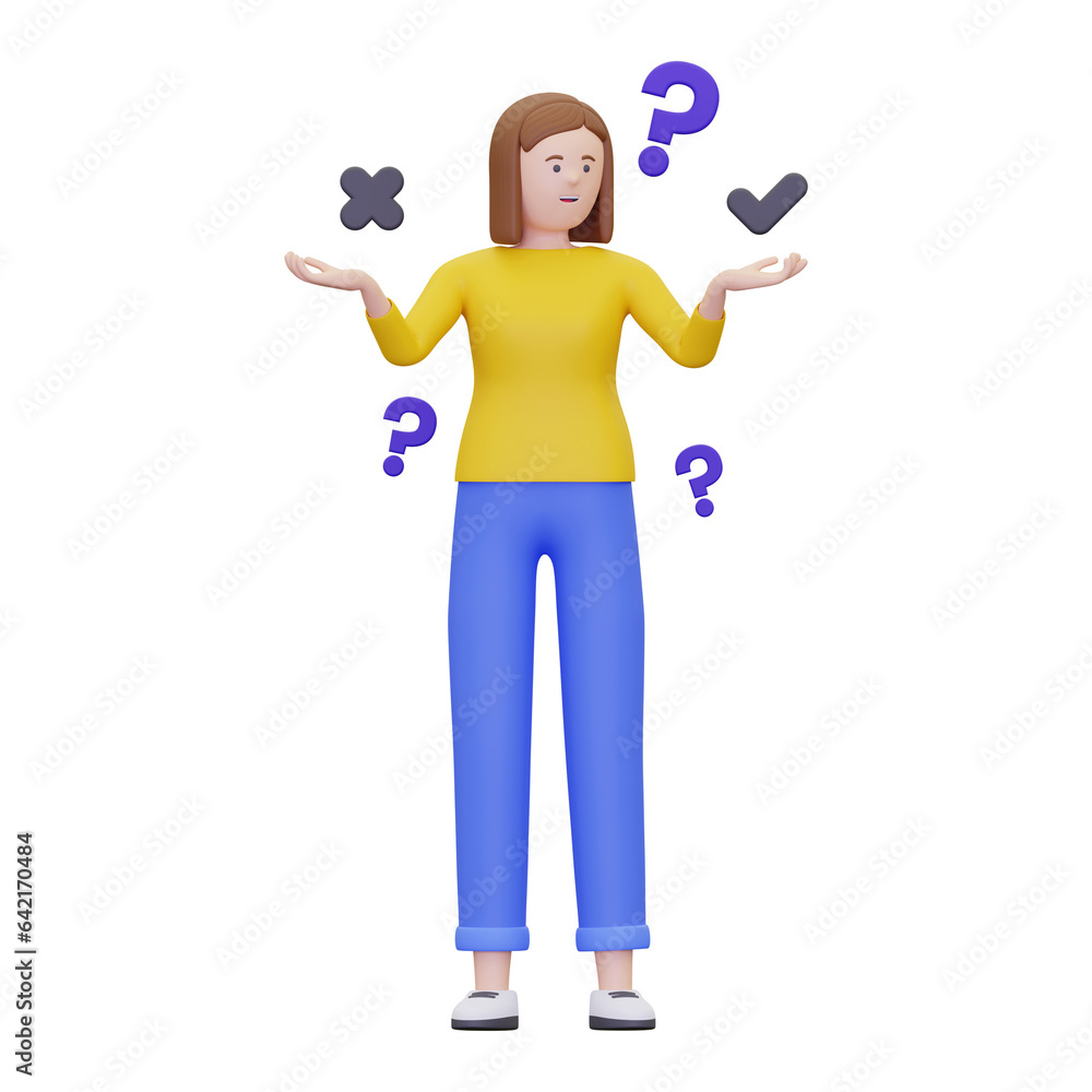 3d Women are confused about choosing something illustration