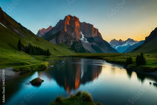 reflection of the mountain in the lake generated Ai © Hafsa