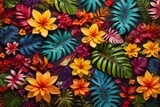 Colorful Tropical Leaves and Flowers, Tropical Flower Background, Exotic Leaves Background, Tropical Flower Wallpaper, AI Generative