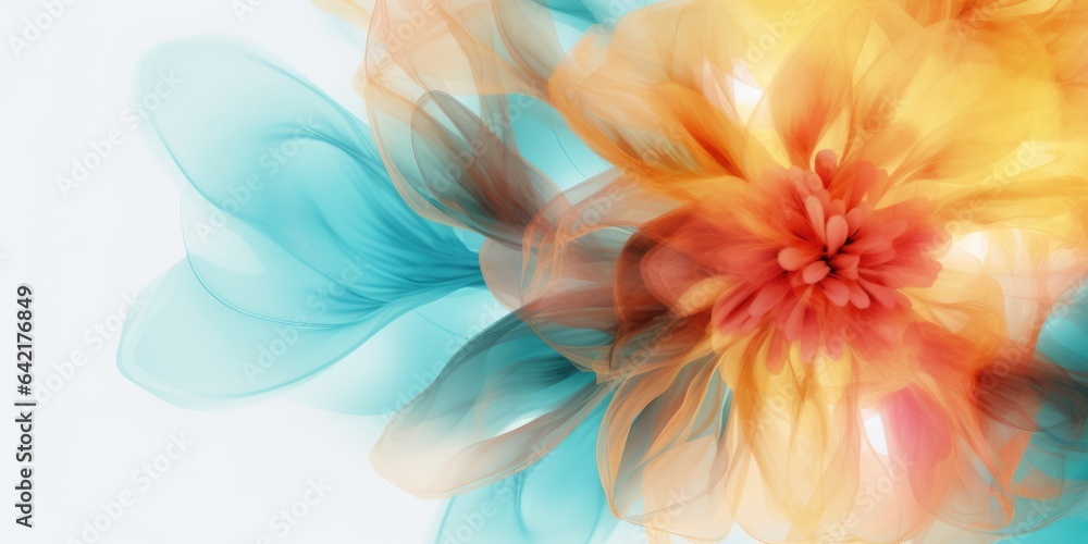 Beautiful abstract coral, turquoise, and yellow transparent floral design background. beautiful Generative AI AIG32