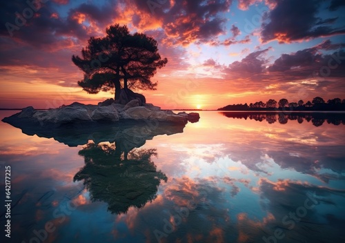 "Serene Sunsets: Nature's Masterpiece". Digital poster. Generative AI.