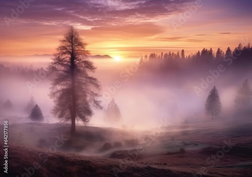 "Fog-Kissed Morning: Gentle Pastels of Daybreak". Digital poster. Generative AI.