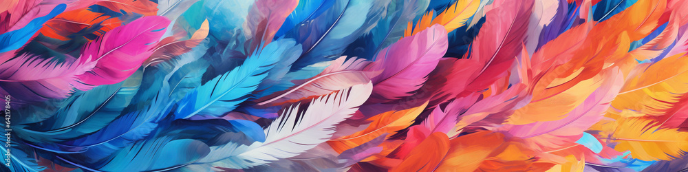 Obraz premium A Risograph Illustration of Exaggerated, Layered Feathers of an Exotic Bird