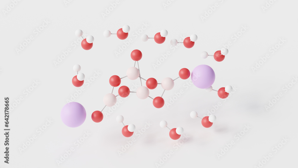 borax molecule 3d, molecular structure, ball and stick model, structural chemical formula food additives e285