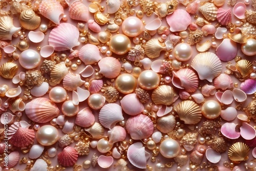 Rose gold Pearl Seashell Background, Pearl Seashell Background, Gold Pearl Background, Pearl Wallpaper, Seashell Wallpaper, AI Generative