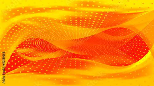 Abstract pop yellow orange background. Bright wave. Neon light polka dots. Fall backdrop. Digital screen. Device wallpaper. Cover design. NFT Card. Metaverse. Optical illusion. banner. Autumn Poster.