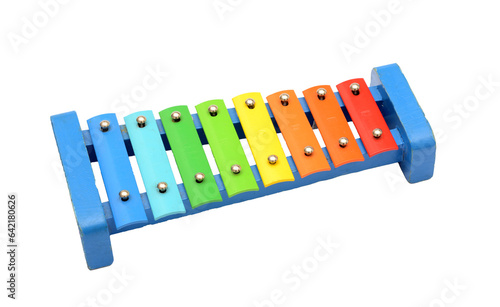 8 Colors tone toy xylophone made of metal and wood on transparent no background png,