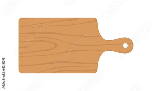 Chopping board with wooden texture in flat style isolated on white background. Wooden cutting board or Wood cooking board. Kitchen utensil. Flat vector illustration