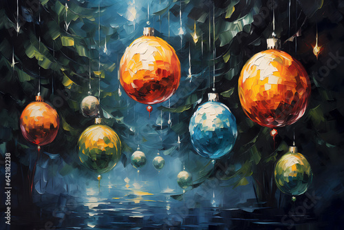 Christmas tree decoration. Oil painting. Impressionism style. © Taras Osadchyi