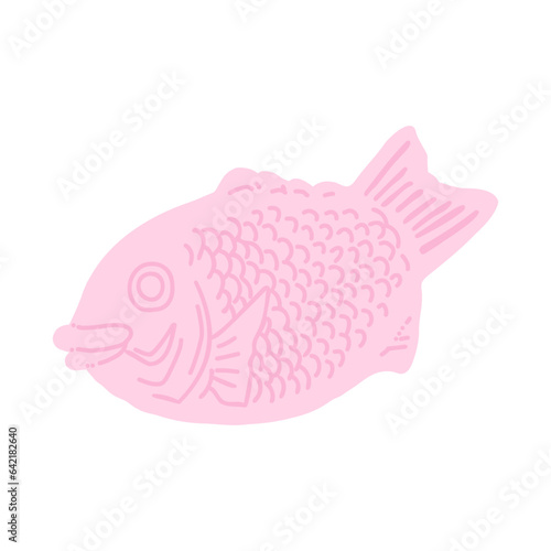 ピンク色たい焼きの手描きカラーイラスト