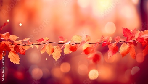 Autumn leaves on a small branch tree with bokeh lights as background