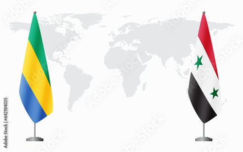 Gabon and Syria flags for official meeting