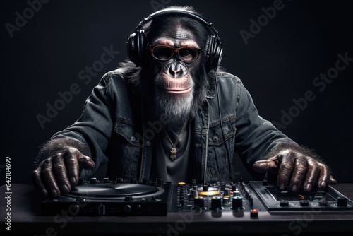 Photo of a DJ chimpanzee. beautiful Generative AI AIG32