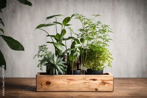 plant in a wooden box