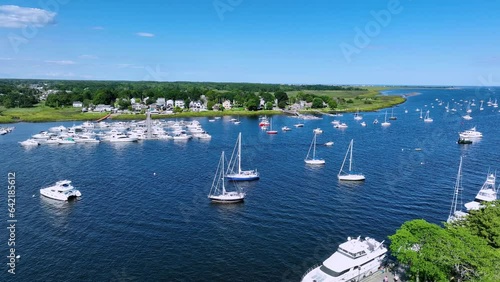 Flying over the waterfront and harbor at Newburyport, Ma photo