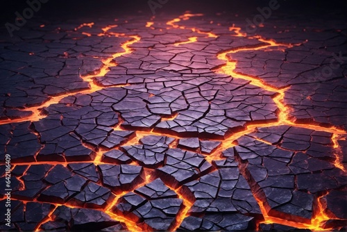 Neon Glowing Cracked Earth Texture Background, Earth Cracked Texture Background, Fire Inside Cracked Earth, Lava Background, AI Generative