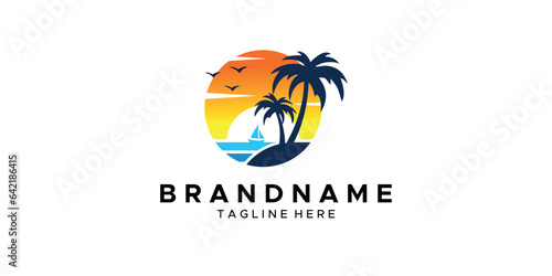 a beach scene themed graphic image, on a white background. graphic vector base.