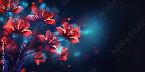 Beautiful abstract red and blue night photo floral design background banner. beautiful Generative AI AIG32