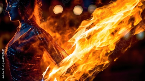 female dancer dancing with fire photo