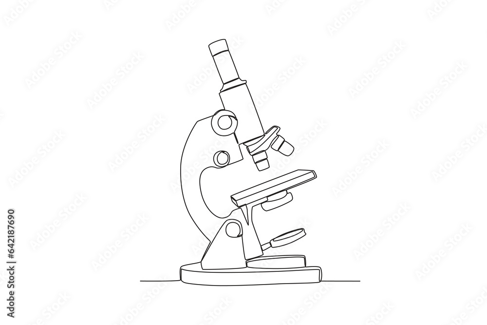 A laboratory monocular microscope. Lab equipment one-line drawing A laboratory monocular microscope. Lab equipment one-line drawing
