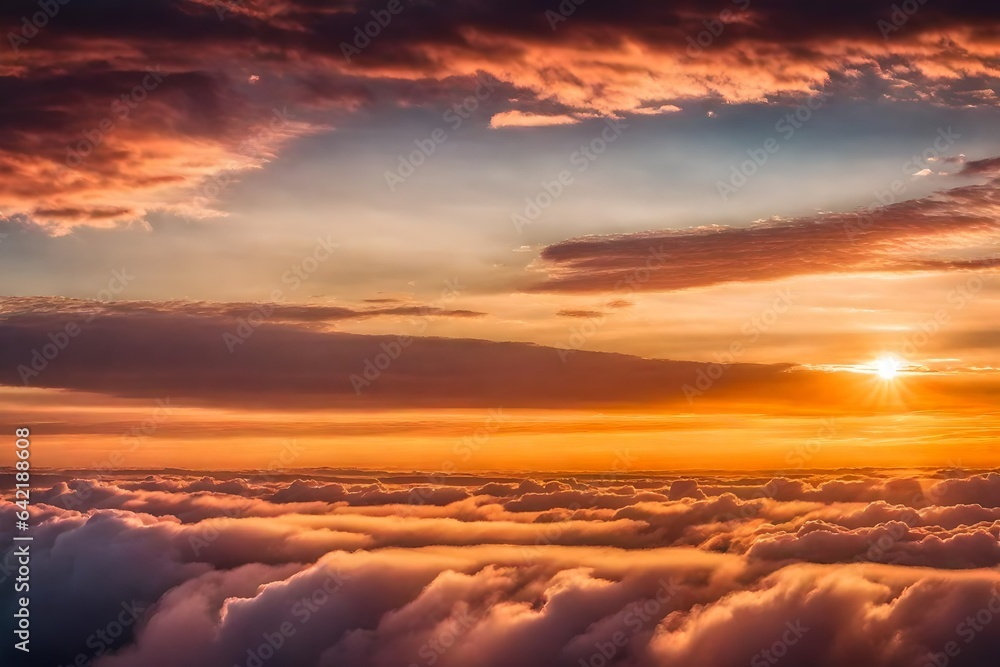 Real amazing panoramic sunrise or sunset sky with gentle colorful clouds. Long panorama, crop it 
