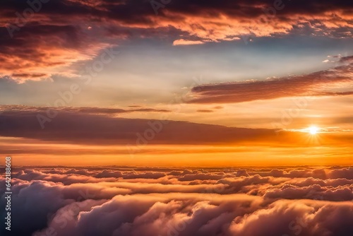 Real amazing panoramic sunrise or sunset sky with gentle colorful clouds. Long panorama, crop it 