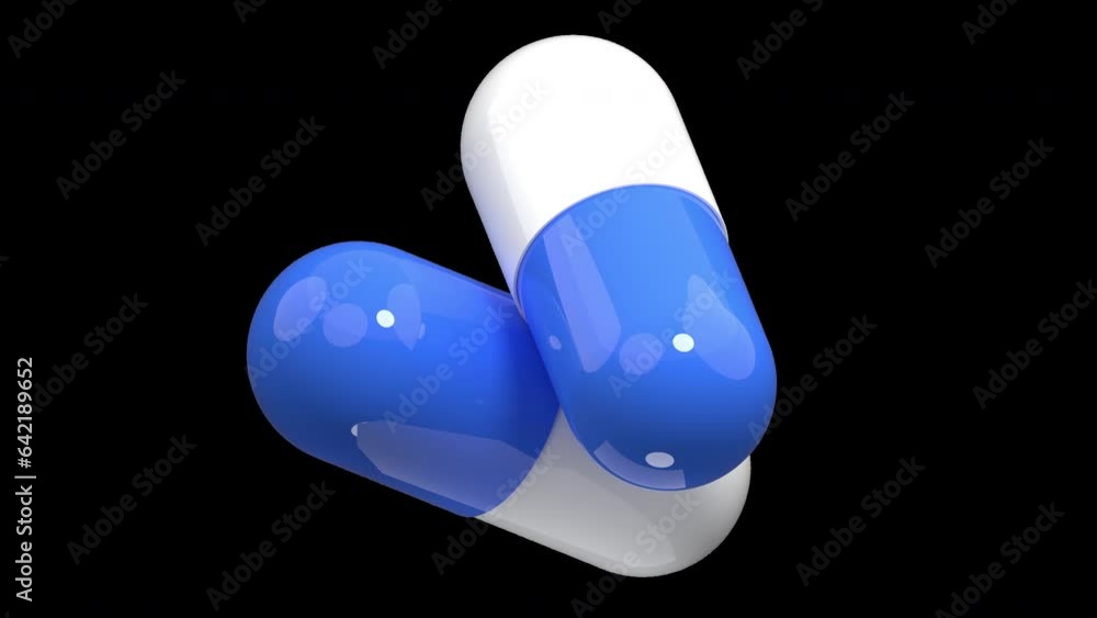 3d white and blue pill. 3d rendering capsule pill. Blue medical pill