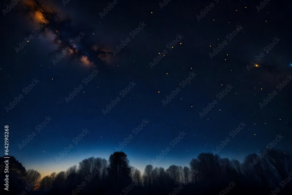 dark blue starry sky with yellow and orange end of day background 