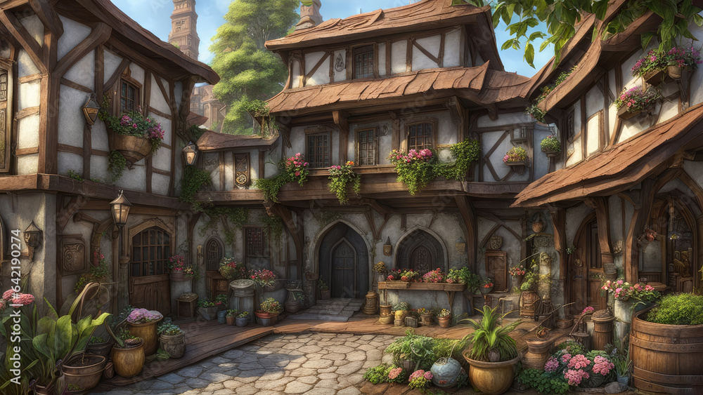Architectural medieval fantasy old building  3d environment