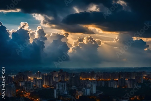 Dramatic evening cloudscape in city 