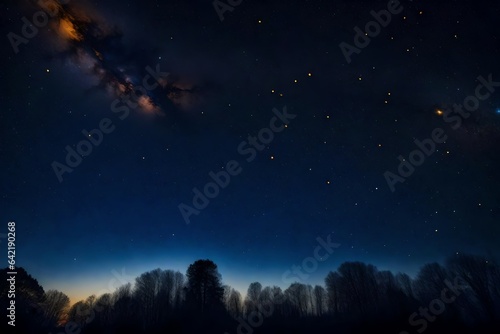 dark blue starry sky with yellow and orange end of day background © Mustafa_Art