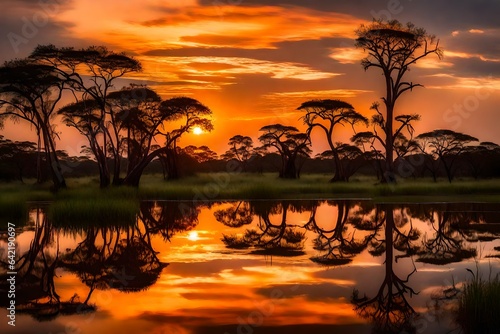 Sunset in the Pantanal  Mato  do Sul  Brazil  South America 