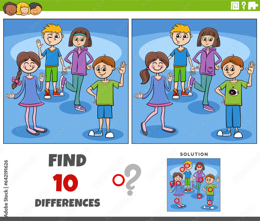 differences activity with cartoon school children characters differences activity with cartoon school children characters