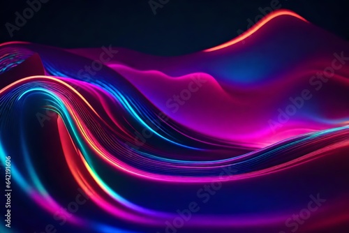 Abstract fluid iridescent holographic neon curved wave in motion colorful background 3d render. Gradient design element for backgrounds, banners, wallpapers, posters and covers. 