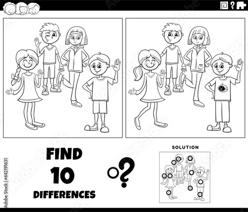 differences activity with cartoon school children coloring page