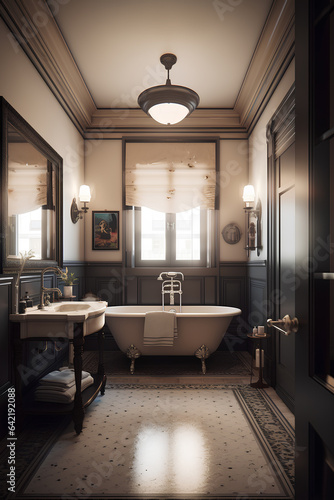 Victorian style interior of bathroom in luxury house.