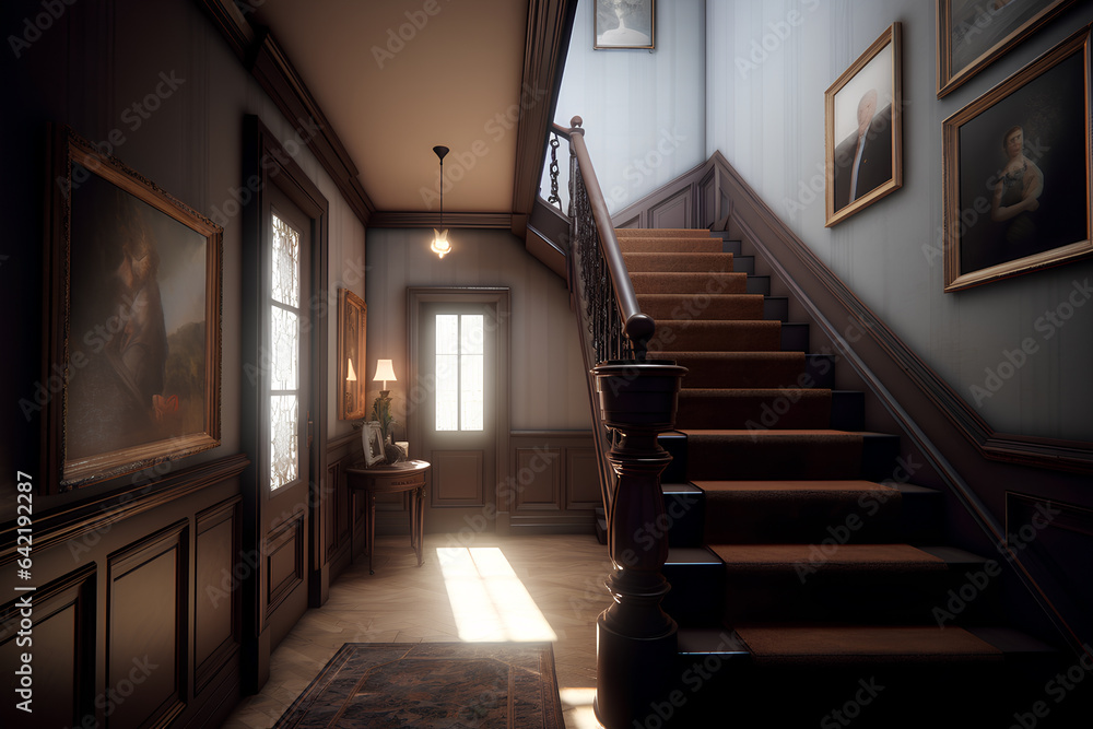 Obraz premium Victorian style hallway interior in luxury house.