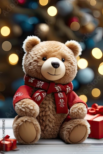 Plush bear sitting at Christmas, smiling  © HalilKorkmazer