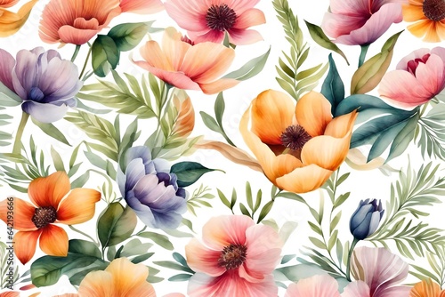 Beautiful seamless pattern with watercolor floral elements 
